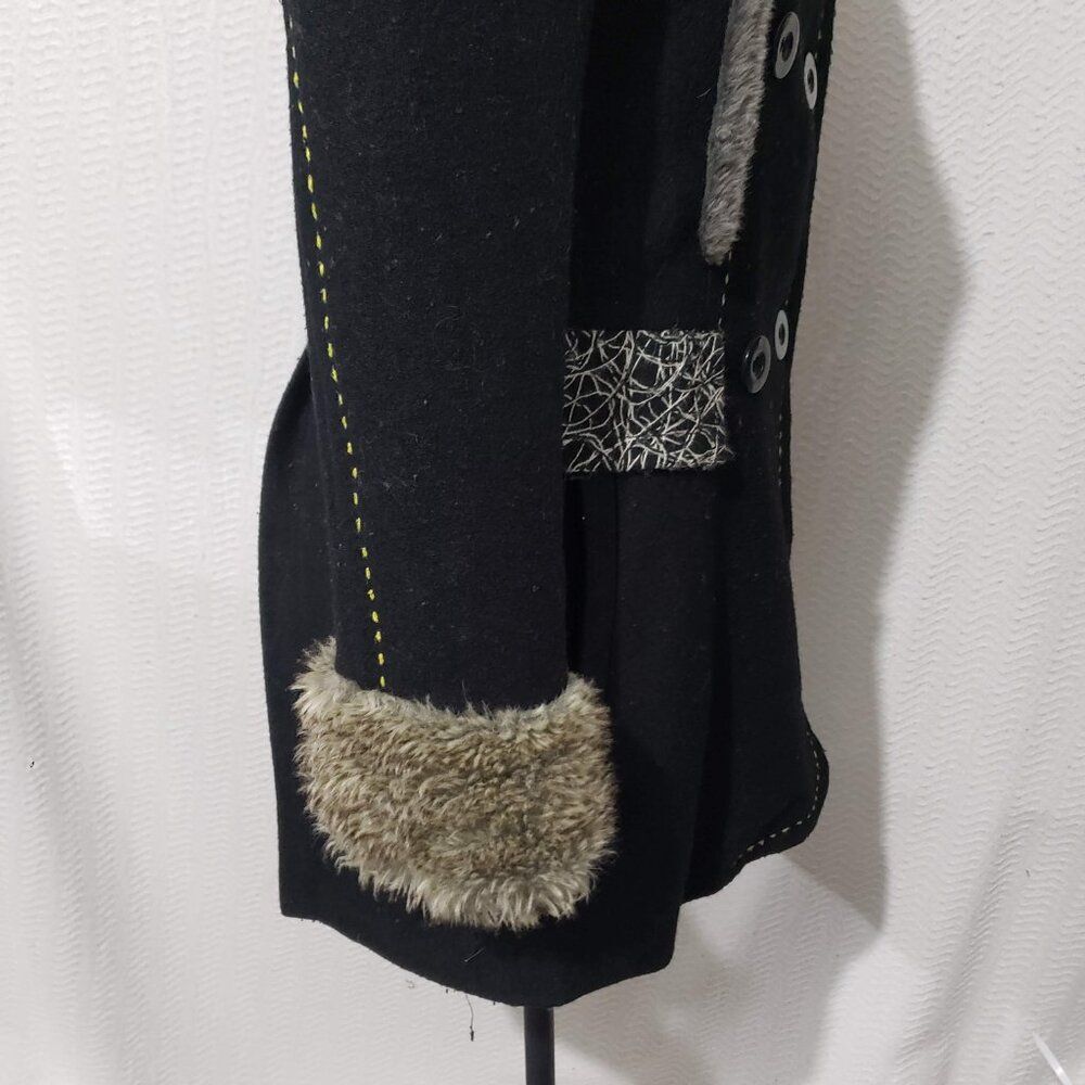 BKE Black Double Breasted Pea Coat Faux Fur S - Picture 6 of 12